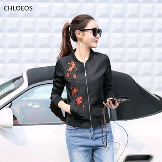 Áo Khoác Dù Bomber Rêu Hai Lớp Thêu Hoa Đào sành Điệu