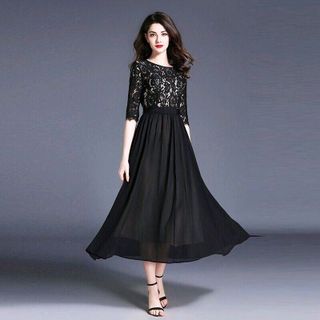 ĐẦM XÒE VINTAGE ĐEN PHỐI REN LÓT TRẮNG
