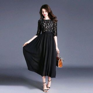 ĐẦM XÒE VINTAGE ĐEN PHỐI REN LÓT TRẮNG