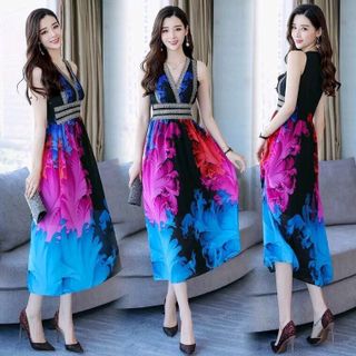 ĐẦM MAXI PHỐI VIỀN HOẠ TIẾT 3D