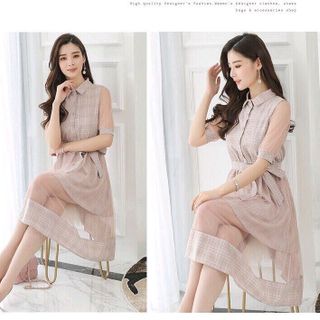 ĐẦM CỔ SƠ MI PHỐI LƯỚI