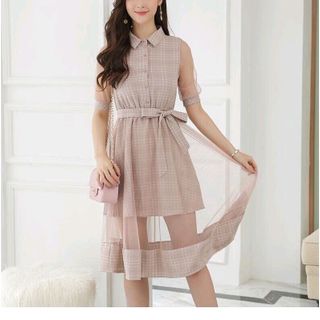 ĐẦM CỔ SƠ MI PHỐI LƯỚI