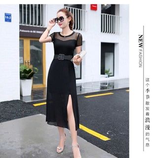 ĐẦM ĐEN CÚP NGỰC PHỐI LƯỚI