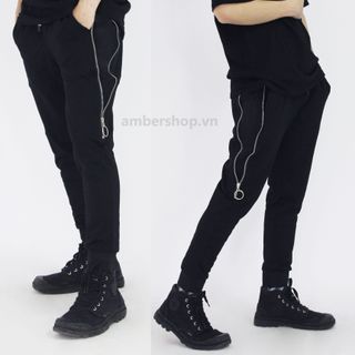 Quần thun đen phối zip