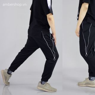 Quần thun đen phối zip