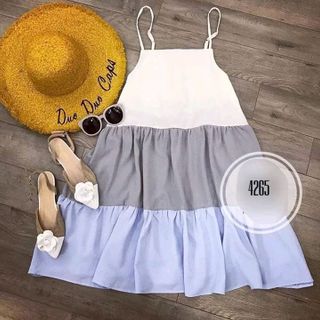 ĐẦM SUÔNG CHỬ A PHỐI MÀU HAI DÂY QC