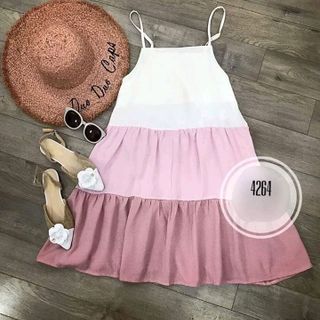 ĐẦM SUÔNG CHỬ A PHỐI MÀU HAI DÂY QC