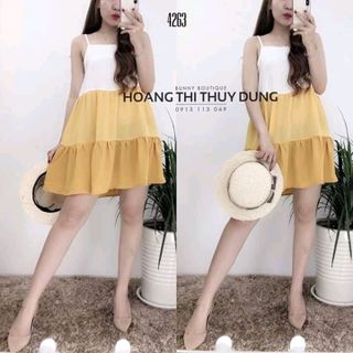 ĐẦM SUÔNG CHỬ A PHỐI MÀU HAI DÂY QC