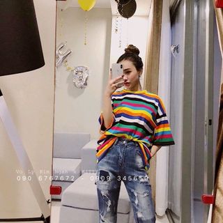 Pull oversize sọc kẻ màu cầu vồng siêu hot