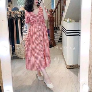 ĐẦM CỔ V GÀI NÚT QC