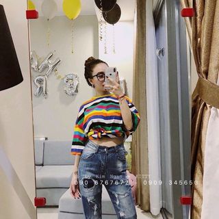 Pull oversize sọc kẻ cầu vồng