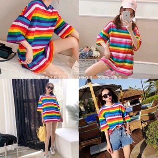Pull oversize sọc kẻ cầu vồng