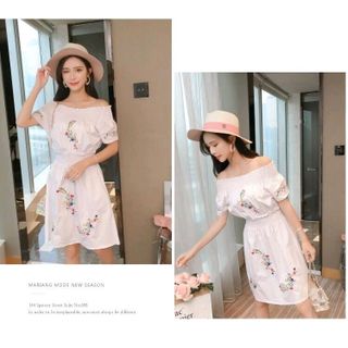 ĐẦM XÒE THÊU HOA TRỄ VAI TRẺ TRUNG