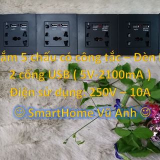 Ổ cắm đa năng 86 có 2 cổng USB - màu đen