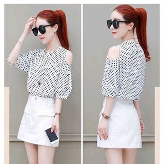 ÁO CHẤM BI HỞ VAI TAY BO