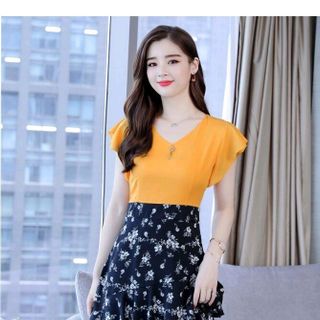 ĐẦM XÒE CÁNH TIÊN CHÂN VÁY TẦNG IN HOA KÈM PHỤ KIỆN