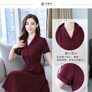 ĐẦM XOÈ CỔ VEST KÈM NỊT