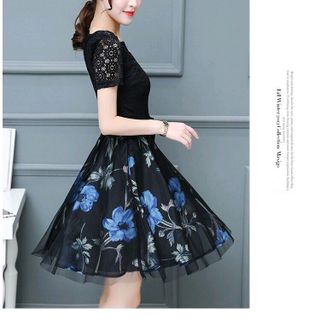 ĐẦM XÒE HOA PHỐI REN EO ĐÍNH NƠ