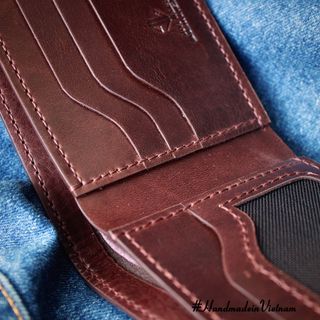 Ví da nam handmade ngang khung hình mộc JiVi