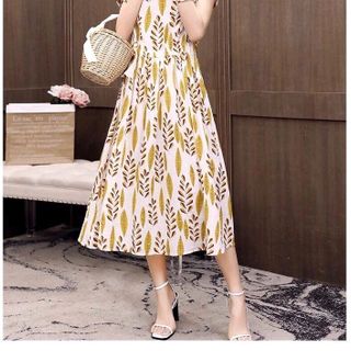 ĐẦM VINTAGE HOẠ TIẾT LÁ VÀNG