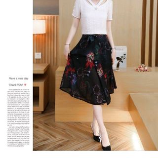 SET ÁO CỔ CÁCH ĐIỆU QUẦN GIẢ VÁY IN HOA