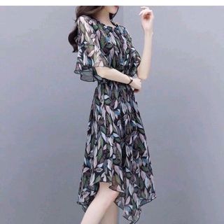 ĐẦM HOẠ TIẾT LÁ TAY LOE