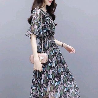 ĐẦM HOẠ TIẾT LÁ TAY LOE