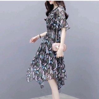 ĐẦM HOẠ TIẾT LÁ TAY LOE