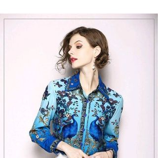 ÁO SƠ MI HỌA TIẾT CHIM CÔNG