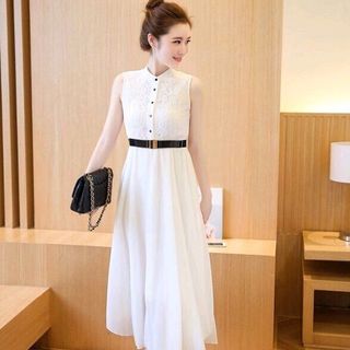 ĐẦM VINTAGE PHỐI REN CỔ TRỤ