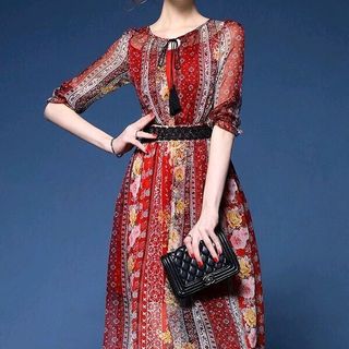 Đầm voan lụa eo phối ren
