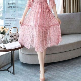 ĐẦM XÒE VOAN LỤA NHÚN EO TAY LOE IN HOA NHÍ ĐẦM  DÂY