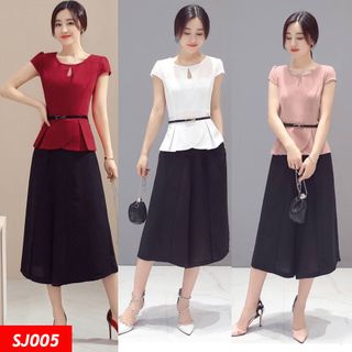 sét bộ áo peplum quần giả váy kèm bell
