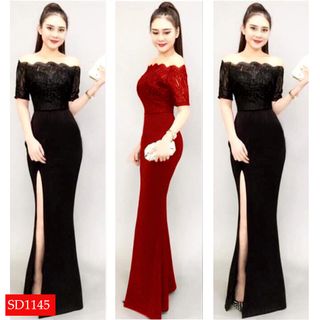 ĐẦM MAXI XẺ ĐÙI PHỐI REN - SD1145