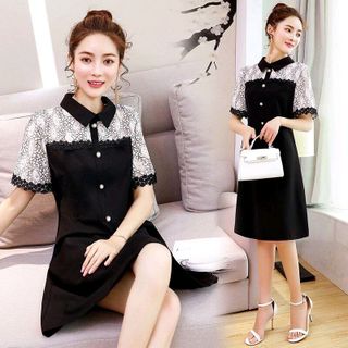 ĐẦM SUÔNG CỔ SƠ MI PHỐI REN