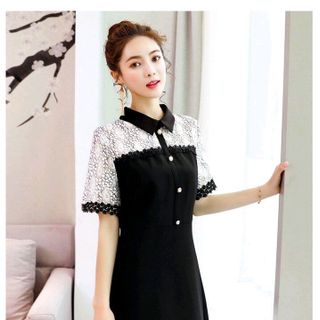 ĐẦM SUÔNG CỔ SƠ MI PHỐI REN