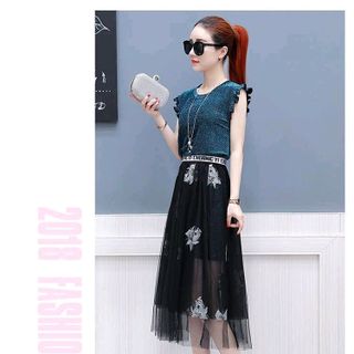 ĐẦM SUÔNG TAY BÈO TÙNG LƯÓI THÊU