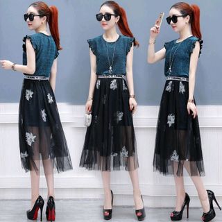 ĐẦM SUÔNG TAY BÈO TÙNG LƯÓI THÊU