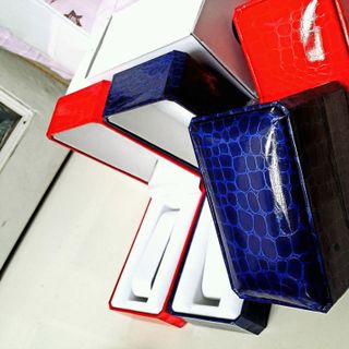 hộp đồng hồ da vân rắn 2 màu đỏ và xanh