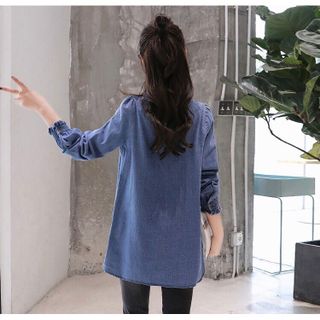 ÁO JEAN DENIM CỔ TRỤ VIỀN BÈO - DT595