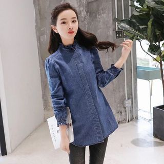 ÁO JEAN DENIM CỔ TRỤ VIỀN BÈO - DT595