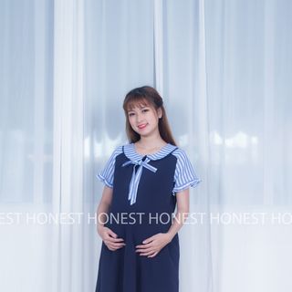 Đầm bầu họa tiết phối nơ