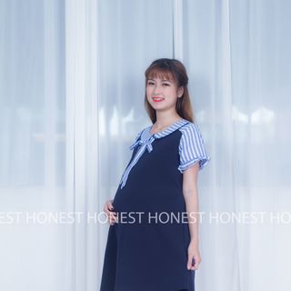 Đầm bầu họa tiết phối nơ
