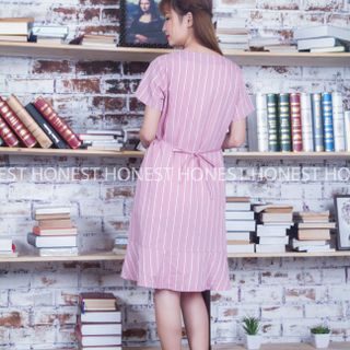 Đầm bầu cổ tròn phối nơ