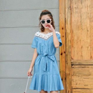 ĐẦM JEAN FORM RỘNG REN HOA