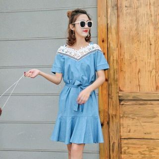 ĐẦM JEAN FORM RỘNG REN HOA