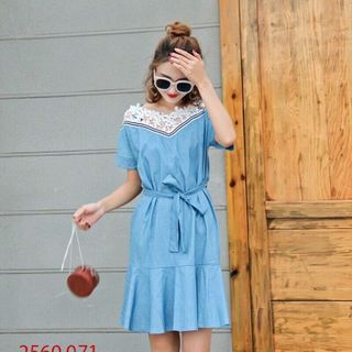 ĐẦM JEAN FORM RỘNG REN HOA
