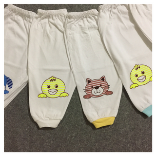Quần sơ sinh dài bo gấu màu trắng Baby Leo
