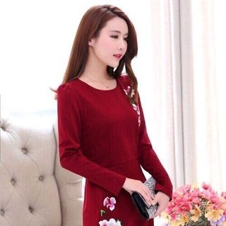 Đầm công sở thu đông thêu hoa lan