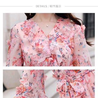 ĐẦM XÒE VOAN ĐÍNH HOA CỔ V BÈO TAY LỠ